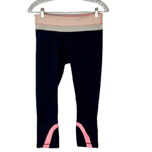 Lululemon Run Inspire Crop II Leggings Black Peach Coral Pink size 6